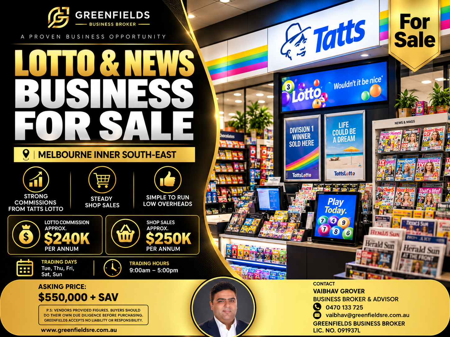 Super Profitable Tatts Lotto, Tobacco & News Agency For Sale Melbourne Inner South Eastern Suburbs