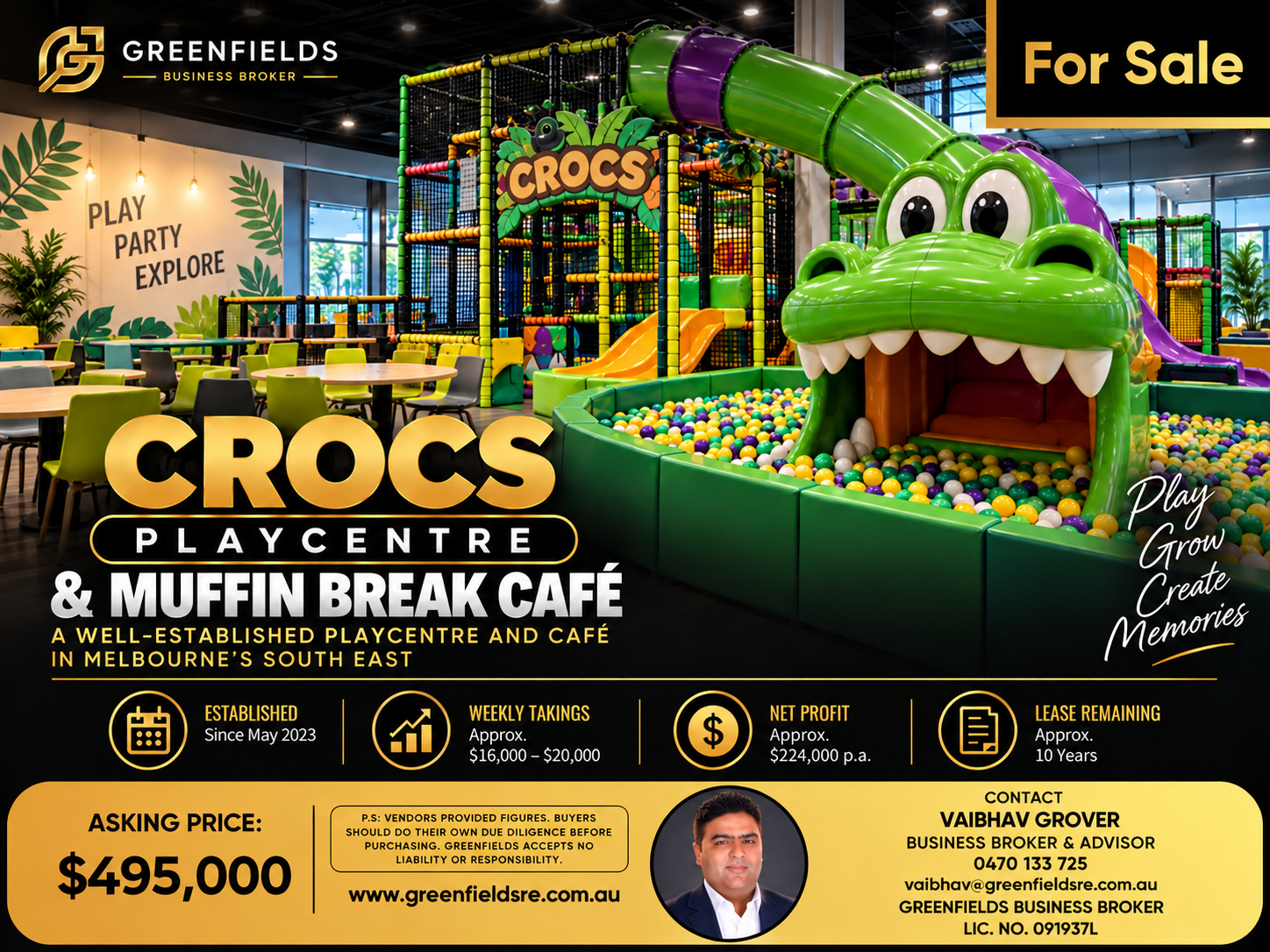 CROC'S PLAYCENTRE WITH MUFFIN BREAK FOR SALE | MELBOURNE SOUTH EAST